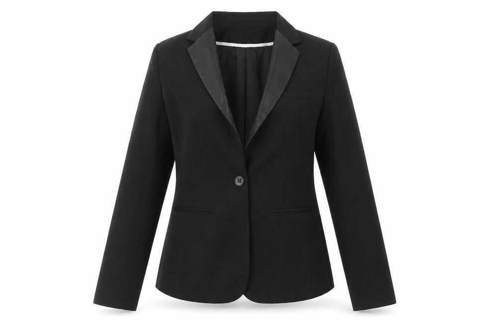 Front view of Bershka Women’s Black Blazer, size L, Lined, Workwear