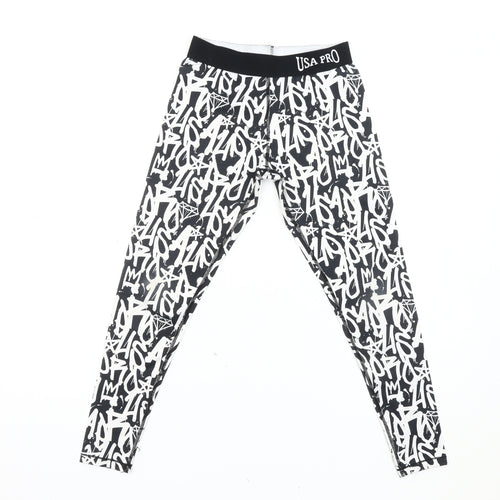 USA Pro Girls Black & White Graffiti Leggings, Size 11-12