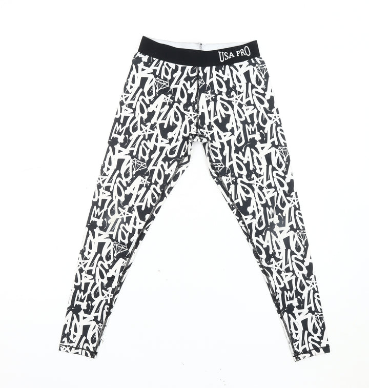USA Pro Girls Black & White Graffiti Leggings, Size 11-12