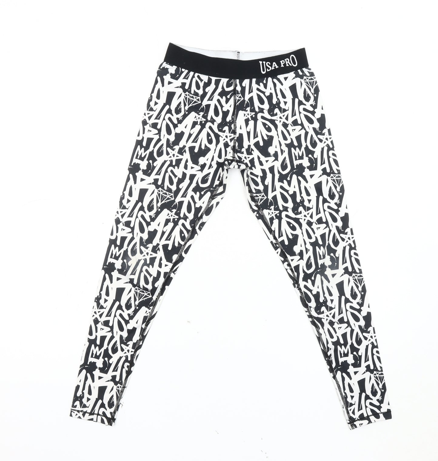 USA Pro Girls Black & White Graffiti Leggings, Size 11-12