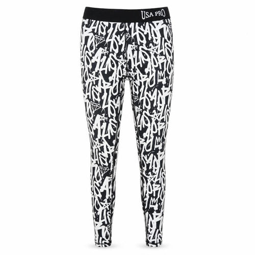 USA Pro Girls Black & White Graffiti Leggings, Size 11-12