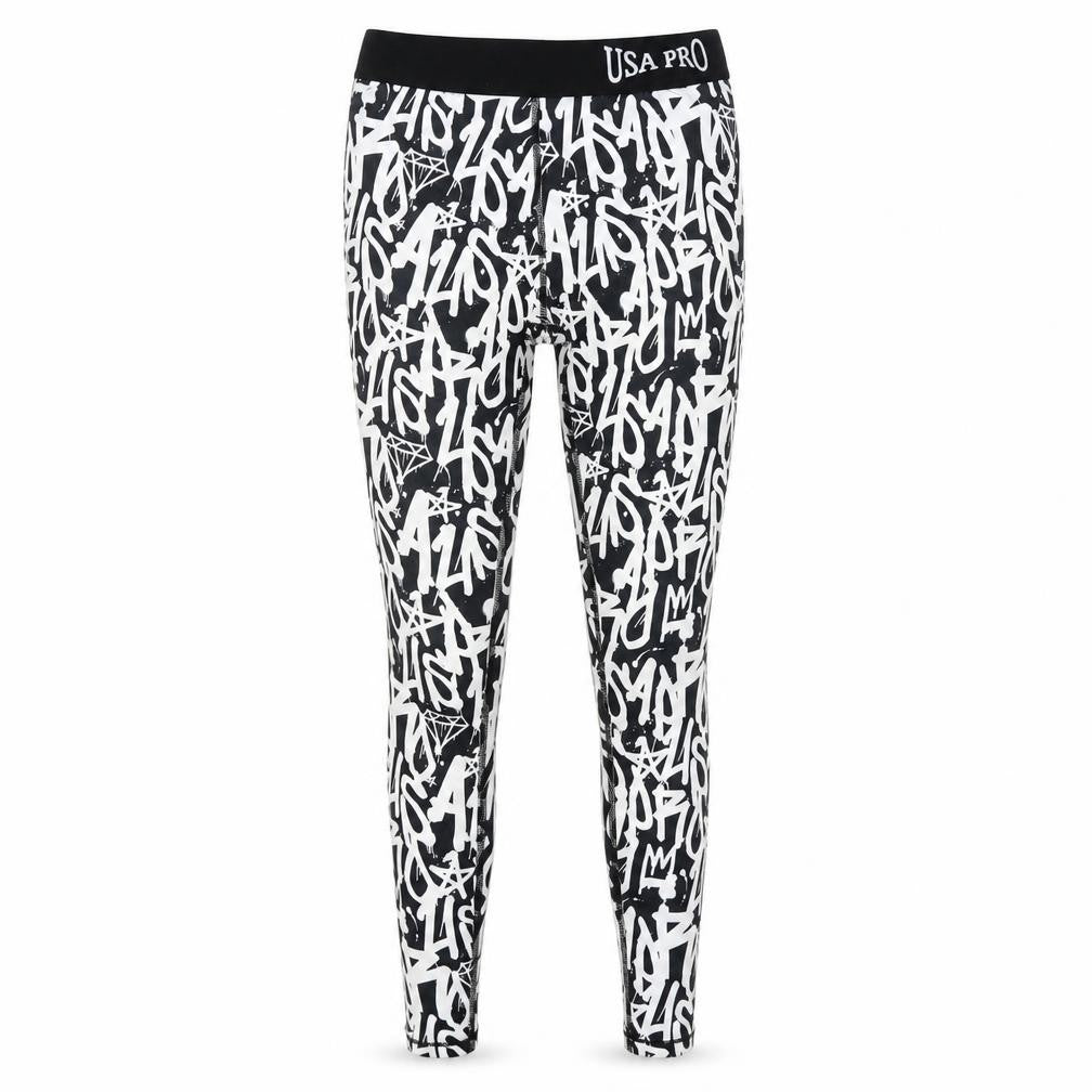USA Pro Girls Black & White Graffiti Leggings, Size 11-12