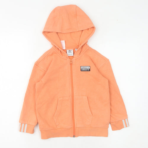 Adidas Girls Orange Full Zip Hoodie 5-6 Years Cotton Blend