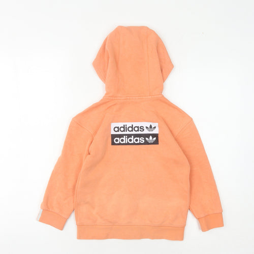 Adidas Girls Orange Full Zip Hoodie 5-6 Years Cotton Blend