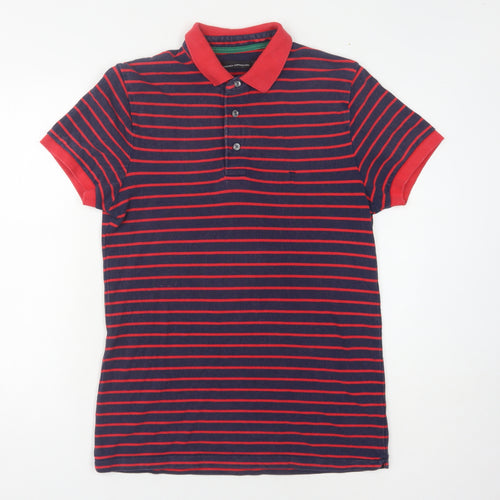 French Connection Men's Red Striped Polo, M, Short Sleeve