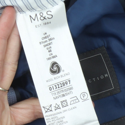 Marks and Spencer Men's Blue Wool Blend Blazer, Size 36 Short