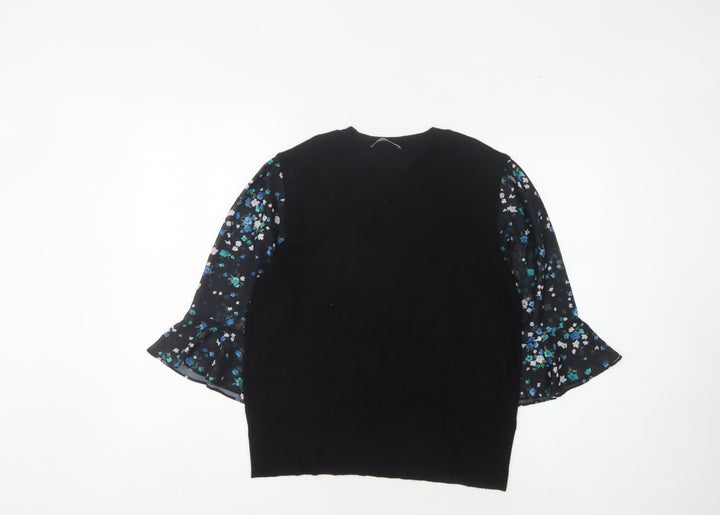 Oasis Women's Black Floral Pullover, L - Elegant Style