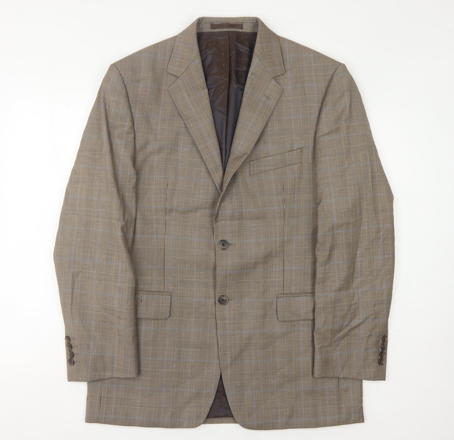 Marks and Spencer Men's Brown Check Blazer, 40R Wool-Silk Blend