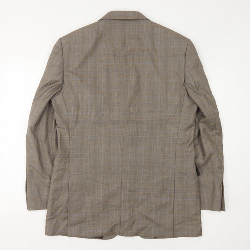 Marks and Spencer Men's Brown Check Blazer, 40R Wool-Silk Blend