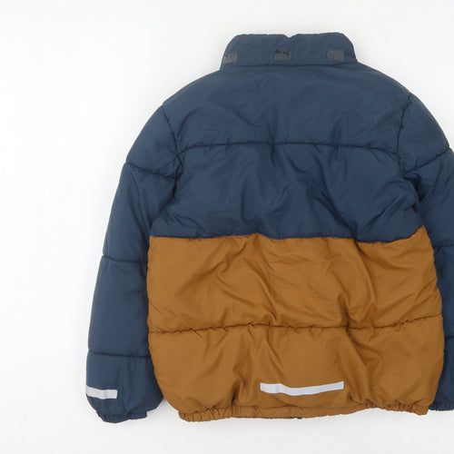 H&M Boys Blue Brown Puffer Jacket 9-10 Yrs Reflective Zip Pockets