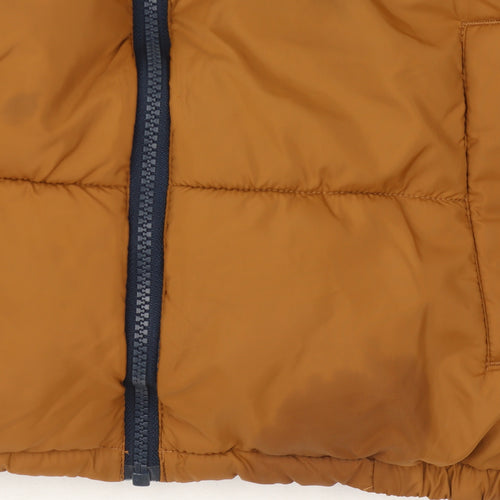 H&M Boys Blue Brown Puffer Jacket 9-10 Yrs Reflective Zip Pockets