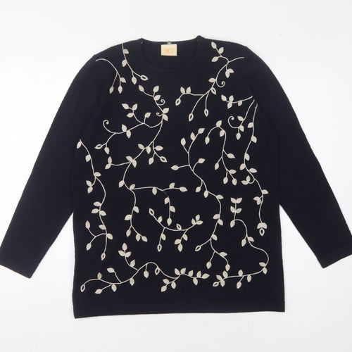 Country Casuals Women's Black Floral Pullover Jumper M