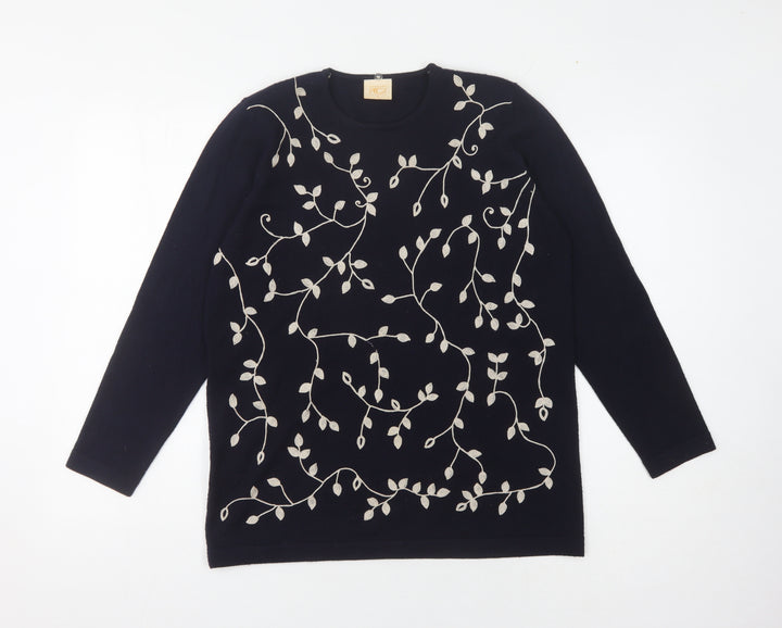 Country Casuals Women's Black Floral Pullover Jumper M