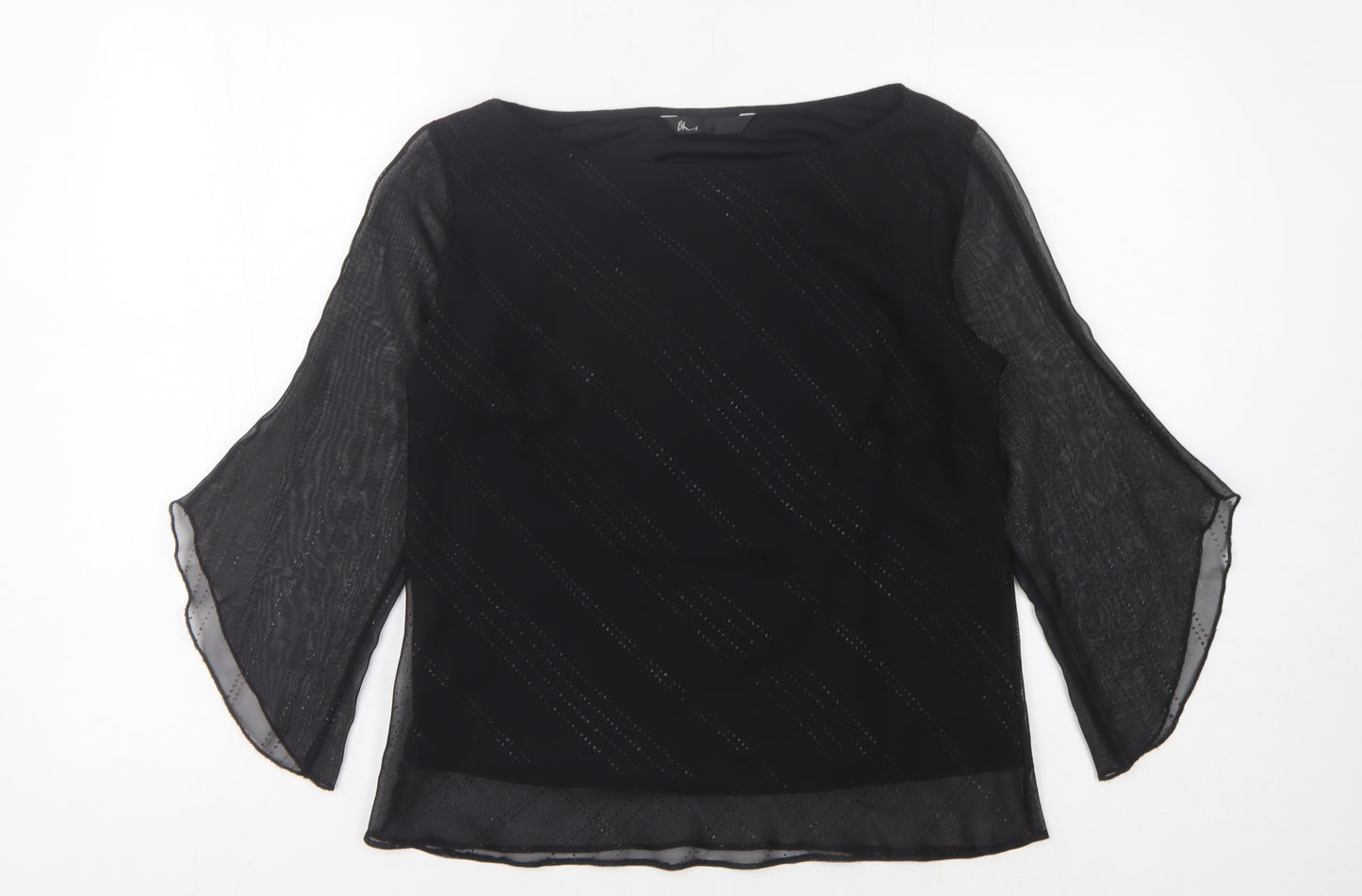 BHS Women's Black 3/4 Bell Sleeve Blouse Size 12