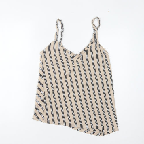 Pull&Bear Women's Beige Striped Camisole Tank - Size S