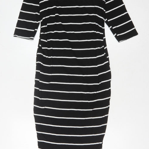 Boohoo Women's Black Striped 3/4 Sleeve Bodycon Dress