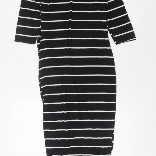 Boohoo Women's Black Striped 3/4 Sleeve Bodycon Dress