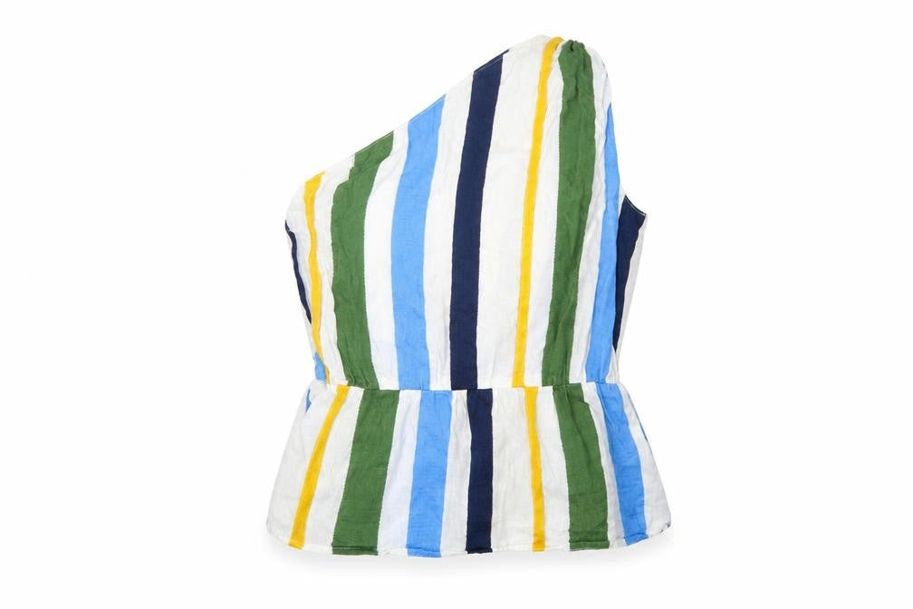 Front view of ASOS Women Multicoloured One Shoulder Cotton Top, size 10