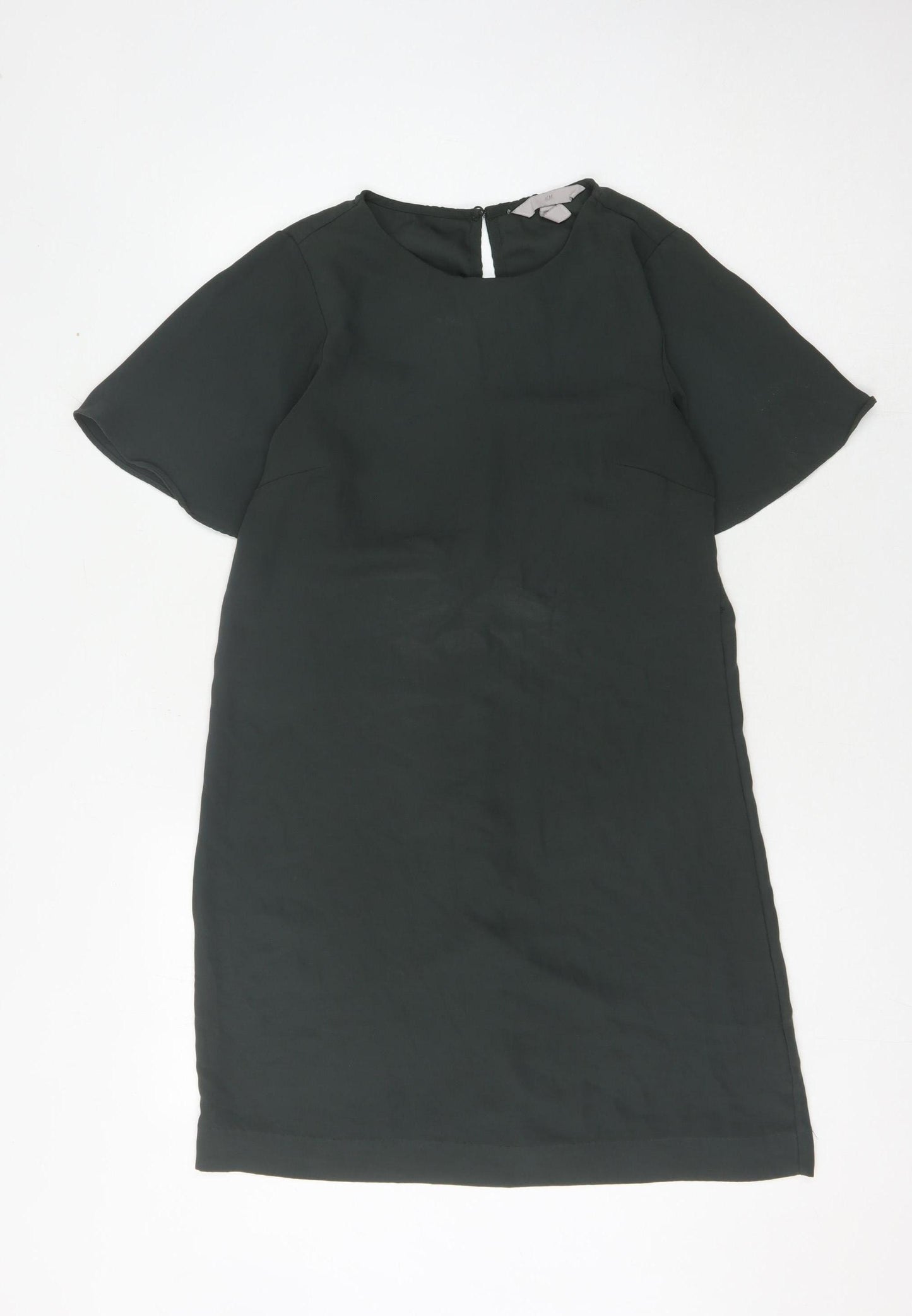 H&M Women's Green Shift Dress - Size 8, Short Sleeve