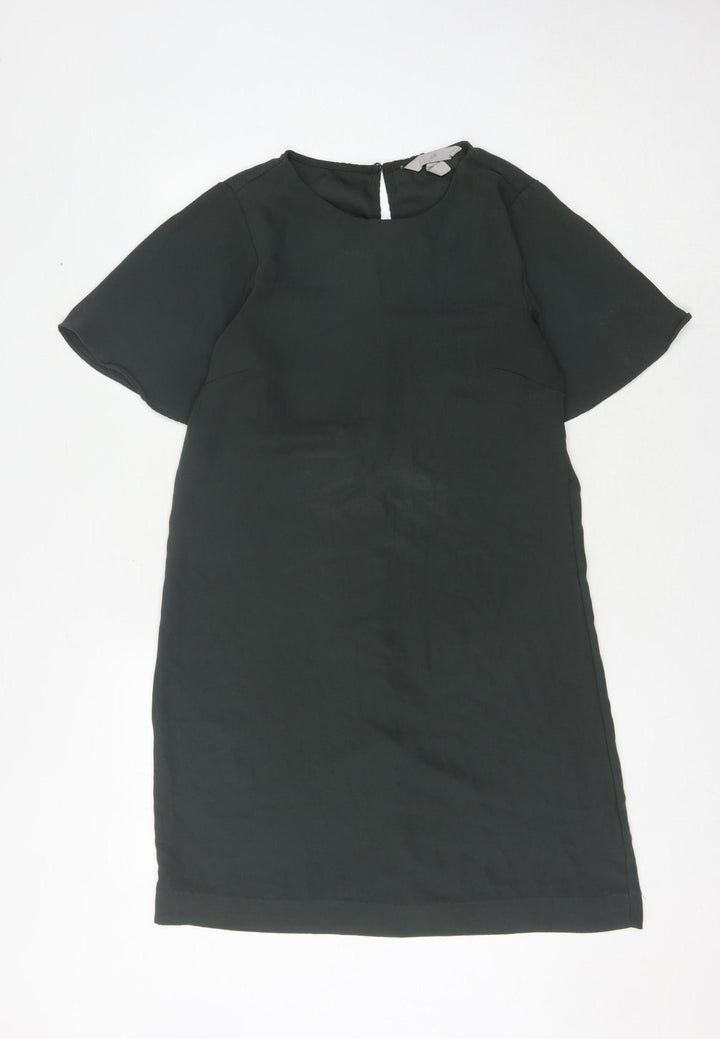 H&M Women's Green Shift Dress - Size 8, Short Sleeve