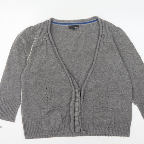 Next Women's Grey V-Neck Cardigan, Size 18, Wool Blend