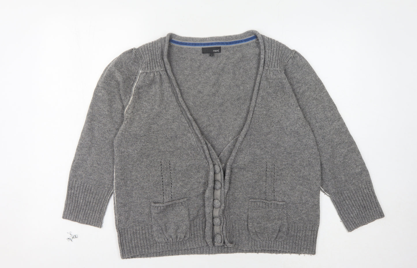 Next Women's Grey V-Neck Cardigan, Size 18, Wool Blend