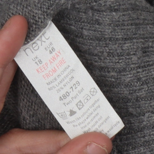 Next Women's Grey V-Neck Cardigan, Size 18, Wool Blend