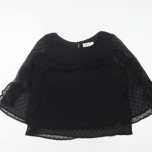 H&M Girls Black Blouse, 3/4 Sleeve, Lightweight, 10-11 Years