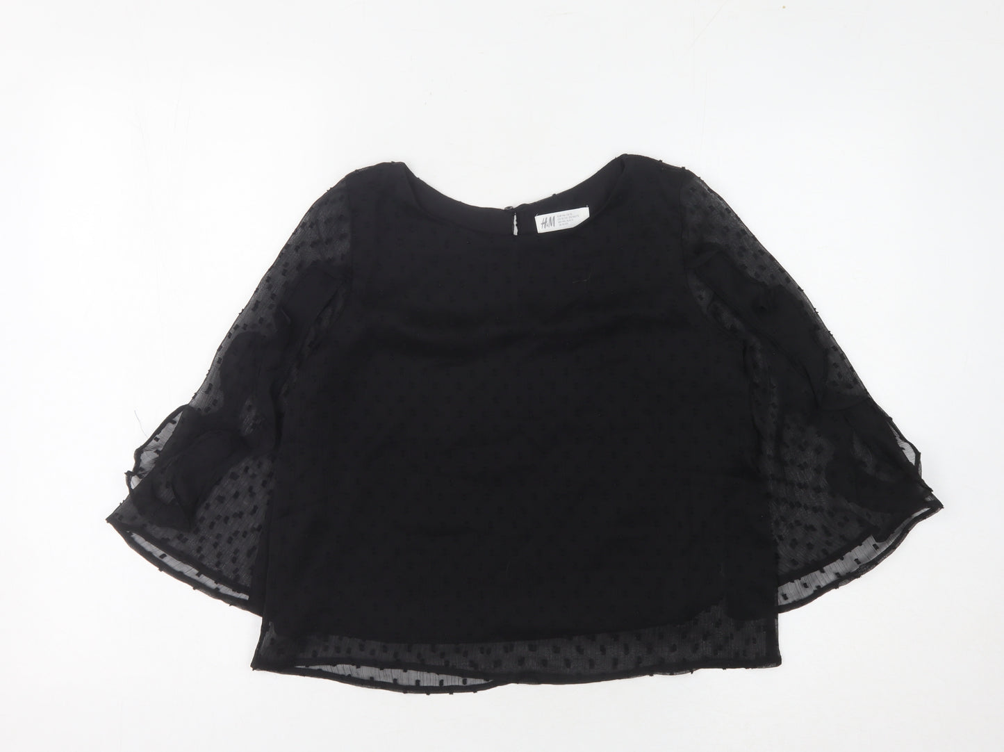 H&M Girls Black Blouse, 3/4 Sleeve, Lightweight, 10-11 Years