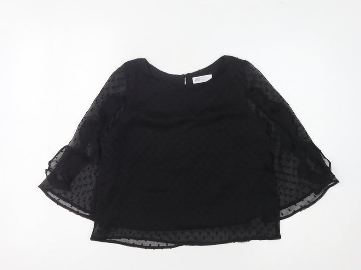 H&M Girls Black Blouse, 3/4 Sleeve, Lightweight, 10-11 Years