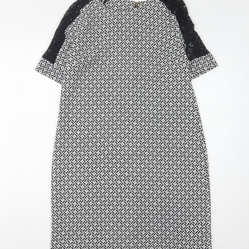 BHS Women's Black/White Midi Geometric Shift Dress, Size 12