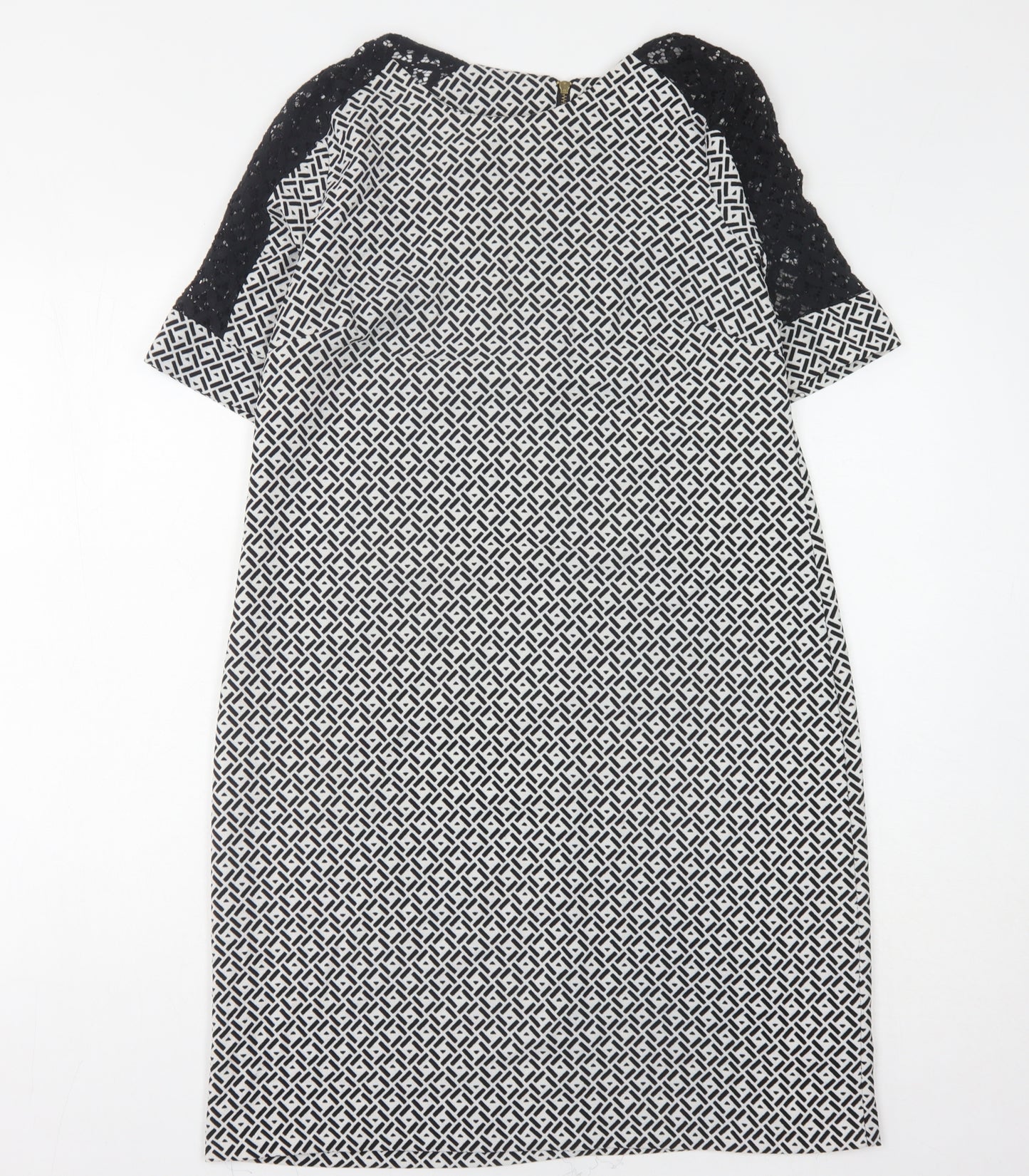 BHS Women's Black/White Midi Geometric Shift Dress, Size 12