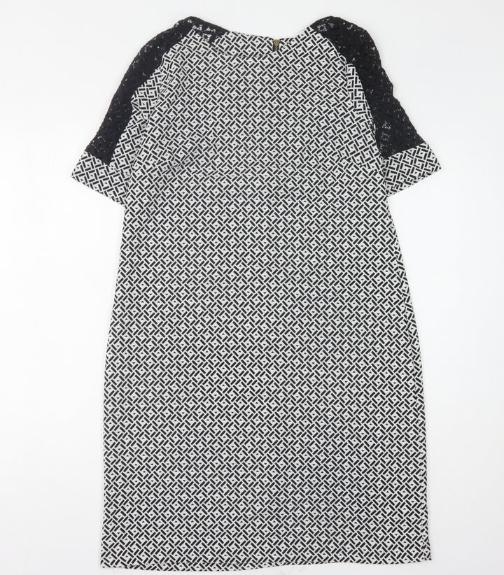 BHS Women's Black/White Midi Geometric Shift Dress, Size 12