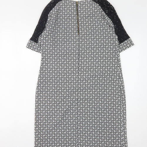 BHS Women's Black/White Midi Geometric Shift Dress, Size 12