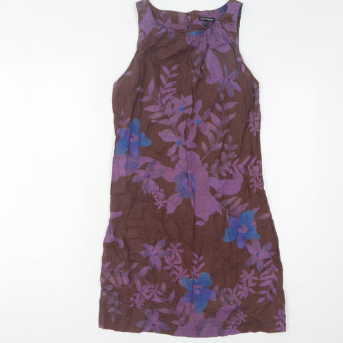 Warehouse Women's Brown Purple Floral Shift Dress 8