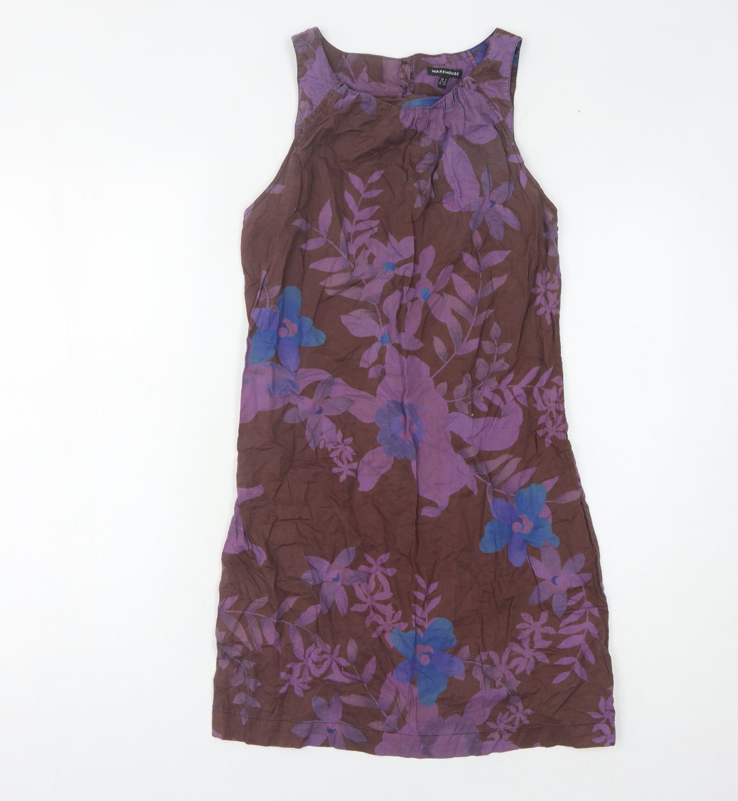 Warehouse Women's Brown Purple Floral Shift Dress 8