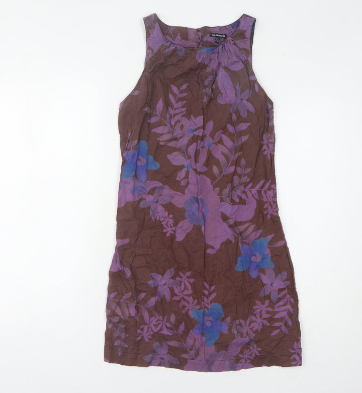 Warehouse Women's Brown Purple Floral Shift Dress 8