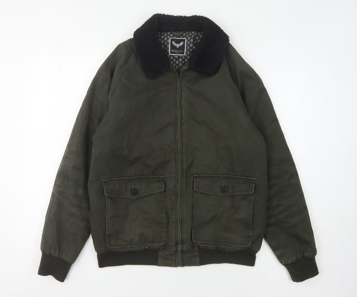Brave Soul Men's Green Bomber Jacket Size M