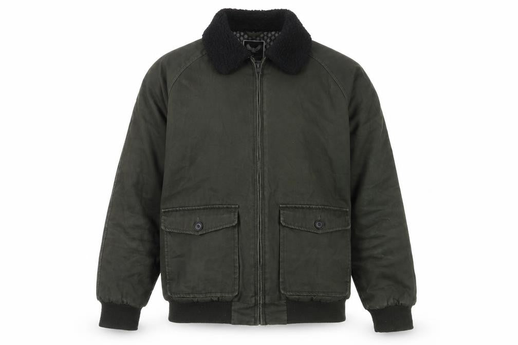 Front view of Brave Soul Men's Green Bomber Jacket, size M