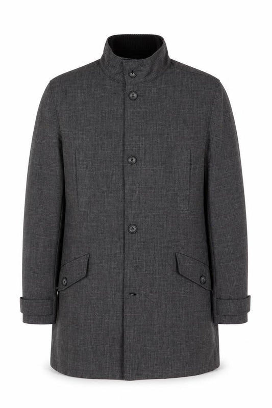 Front view of RJR.John Rocha Men's Grey Coat L Stand-Up Collar
