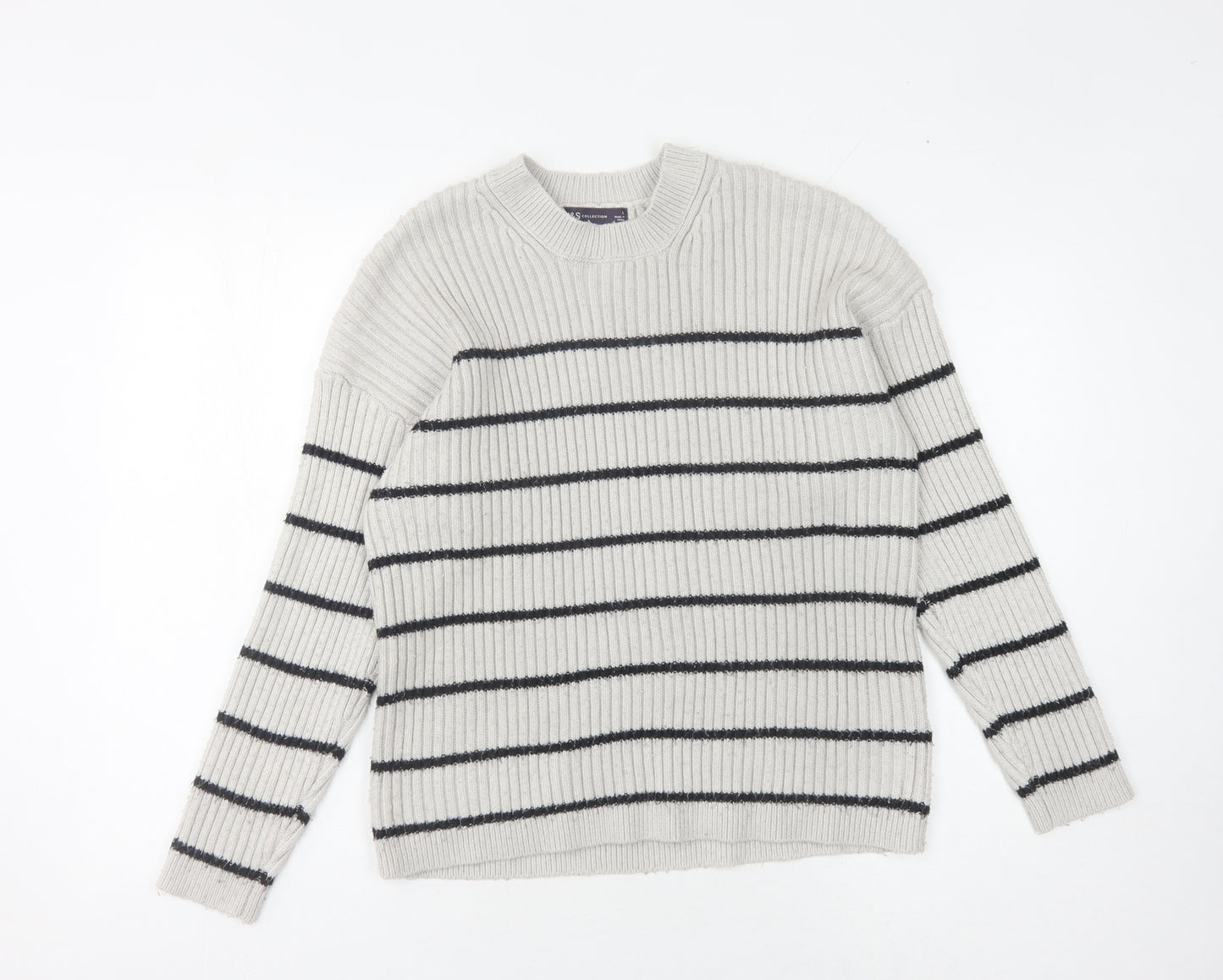 Marks and Spencer Women's Grey Striped Pullover Jumper L