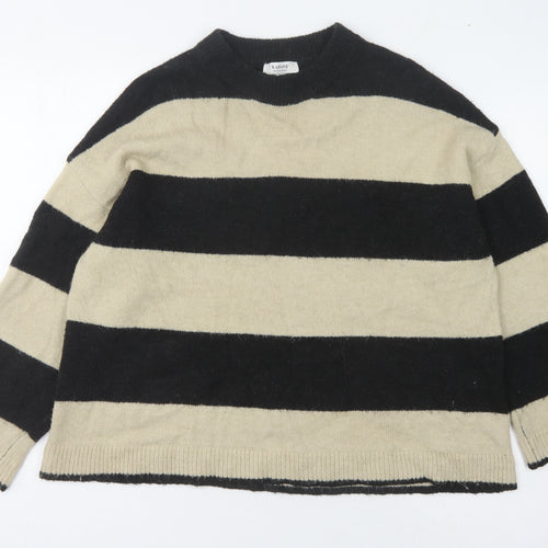 B.Young Women's Black & Beige Striped Jumper Size M