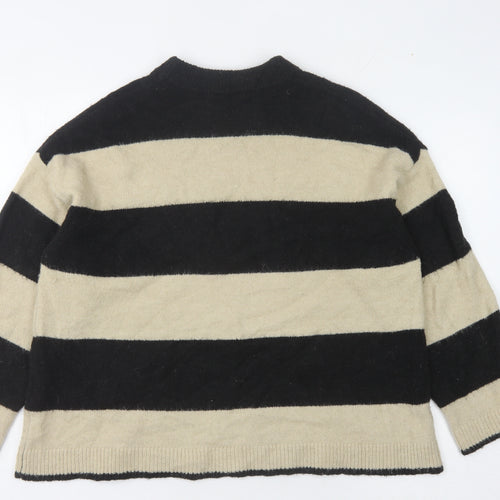B.Young Women's Black & Beige Striped Jumper Size M
