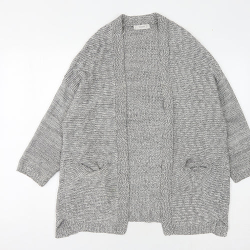 Mango Women's Grey Open Front Cardigan, Size S, Long Sleeve