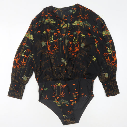 ZARA Women's Black Floral Long Sleeve Bodysuit Size S
