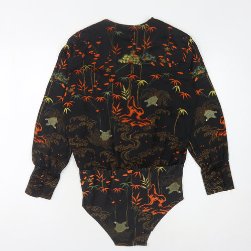 ZARA Women's Black Floral Long Sleeve Bodysuit Size S