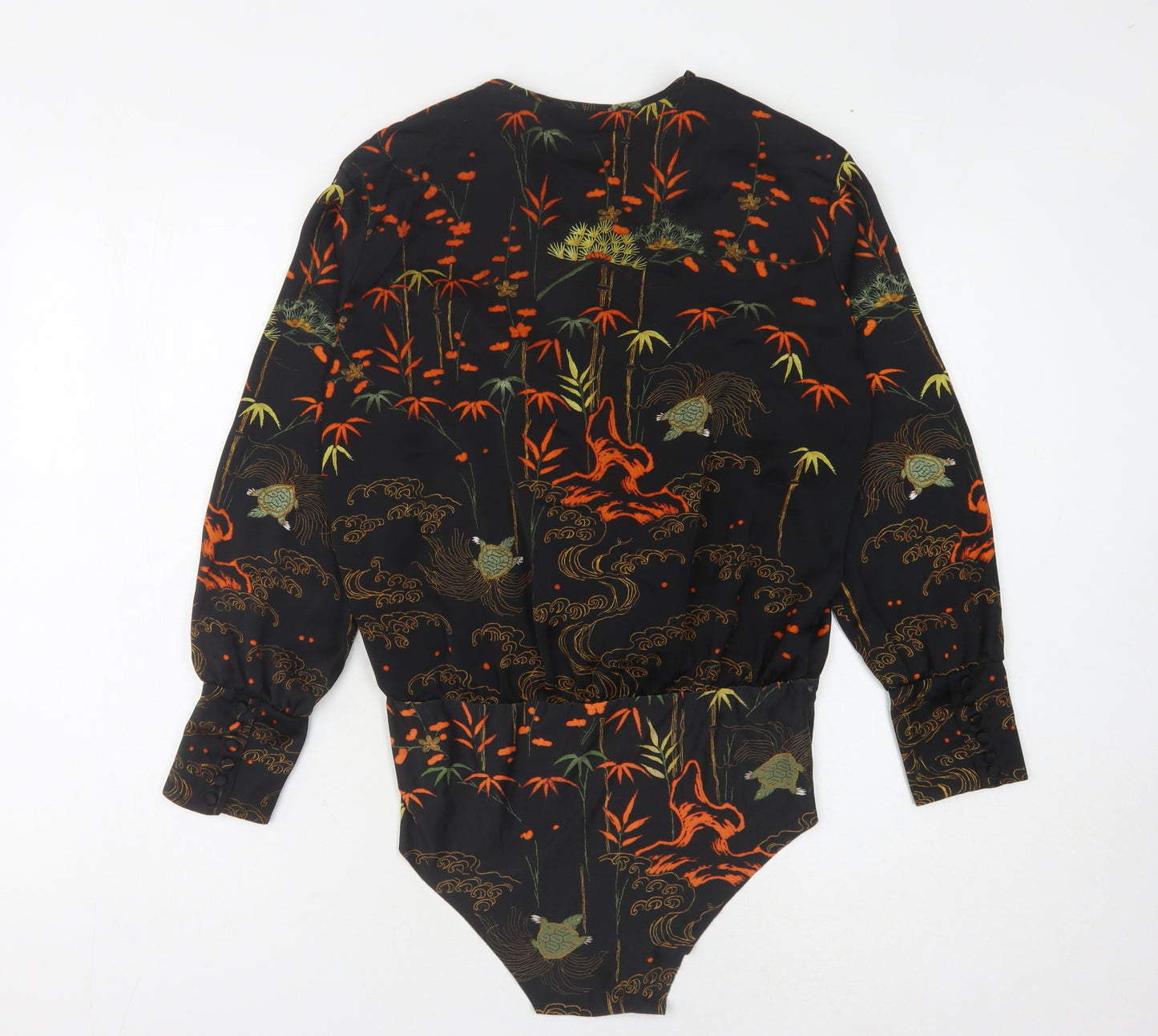 ZARA Women's Black Floral Long Sleeve Bodysuit Size S