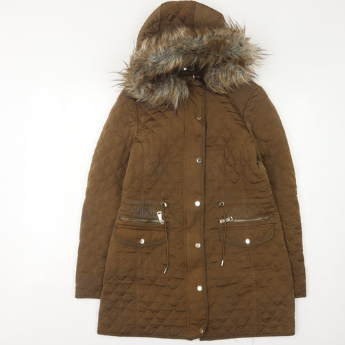 Zara Women's Brown Quilted Hooded Coat Size 10
