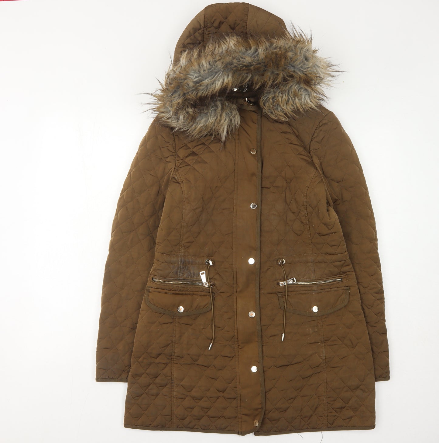 Zara Women's Brown Quilted Hooded Coat Size 10