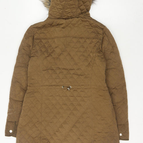 Zara Women's Brown Quilted Hooded Coat Size 10